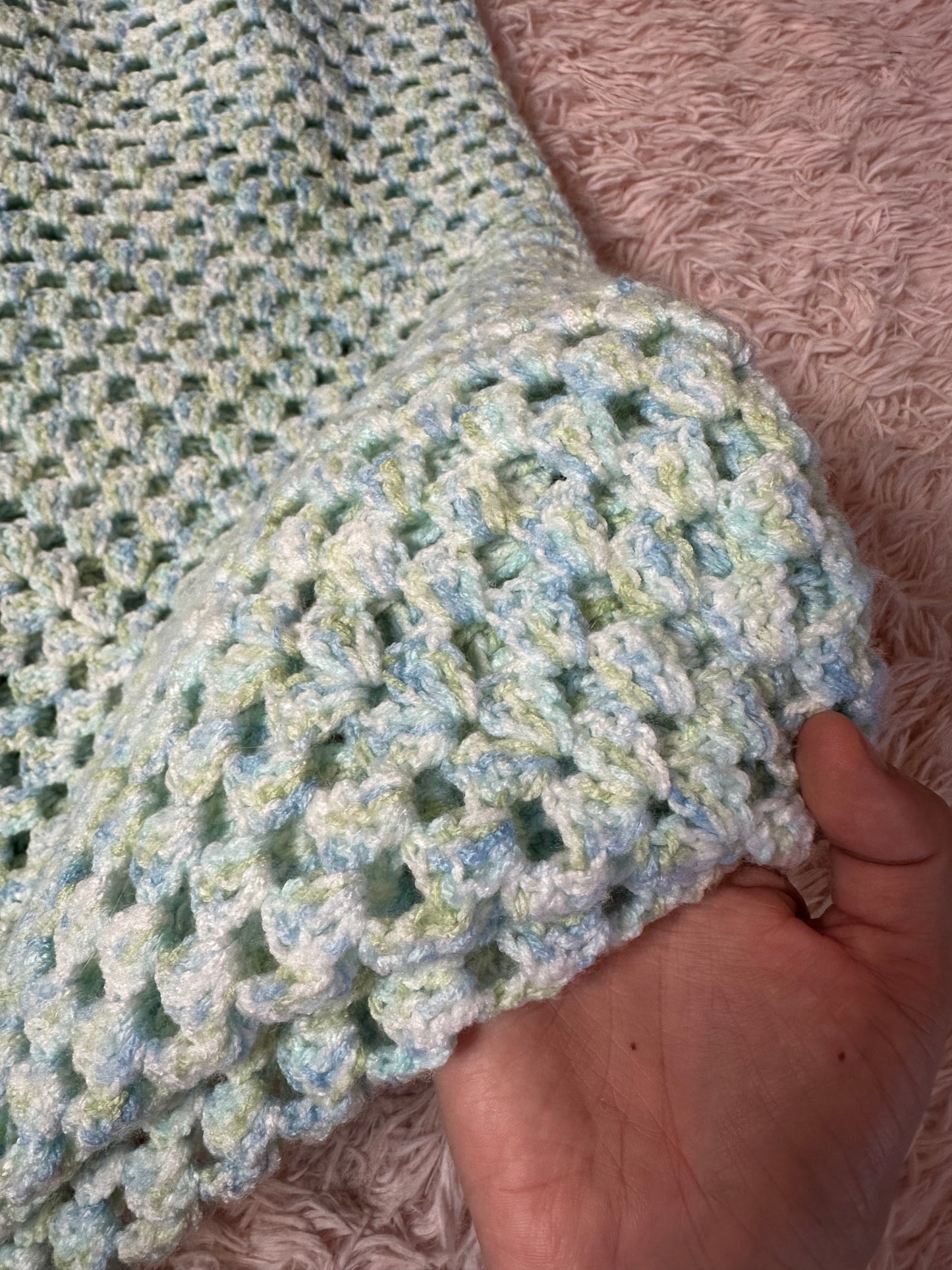 Handmade crochet pastel blue green blanket