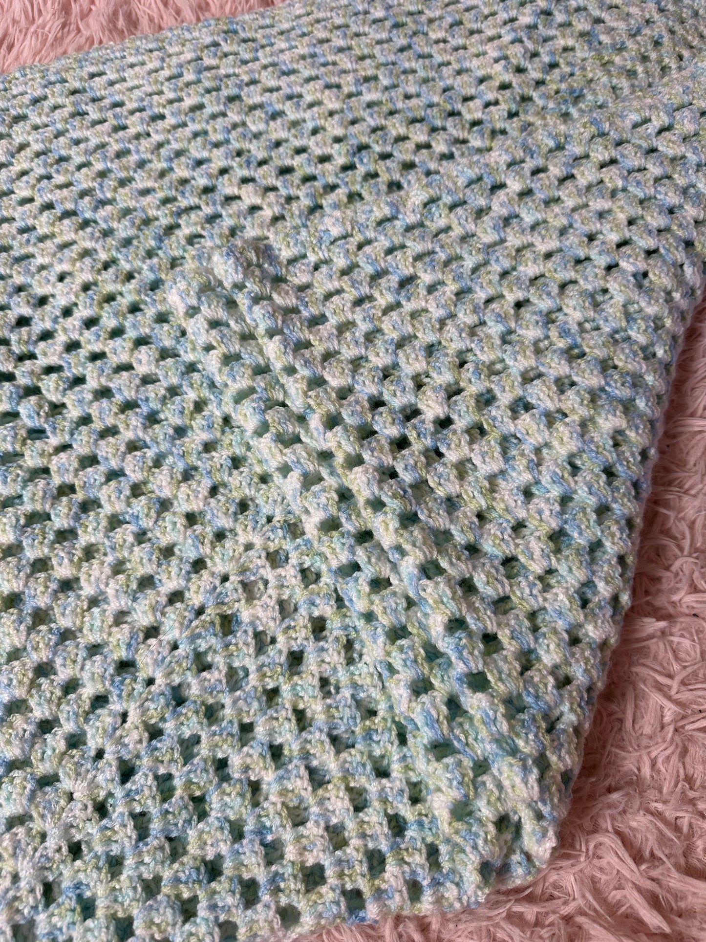Handmade crochet pastel blue green blanket