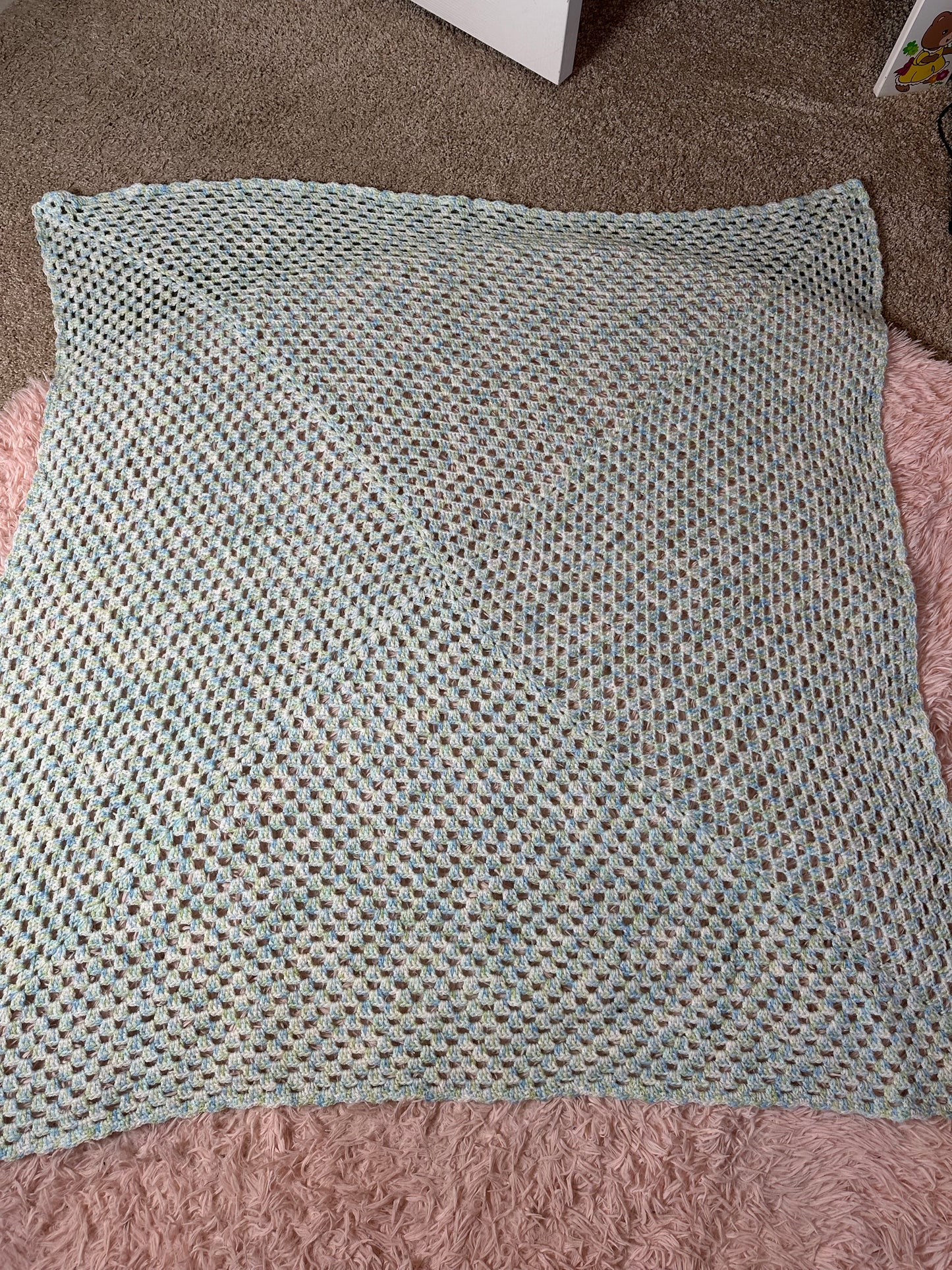 Handmade crochet pastel blue green blanket