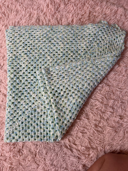 Handmade crochet pastel blue green blanket