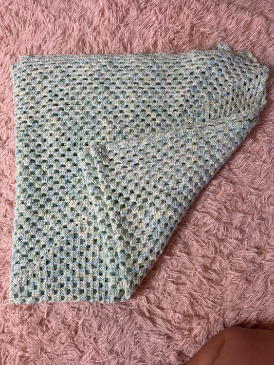 Handmade crochet pastel blue green blanket