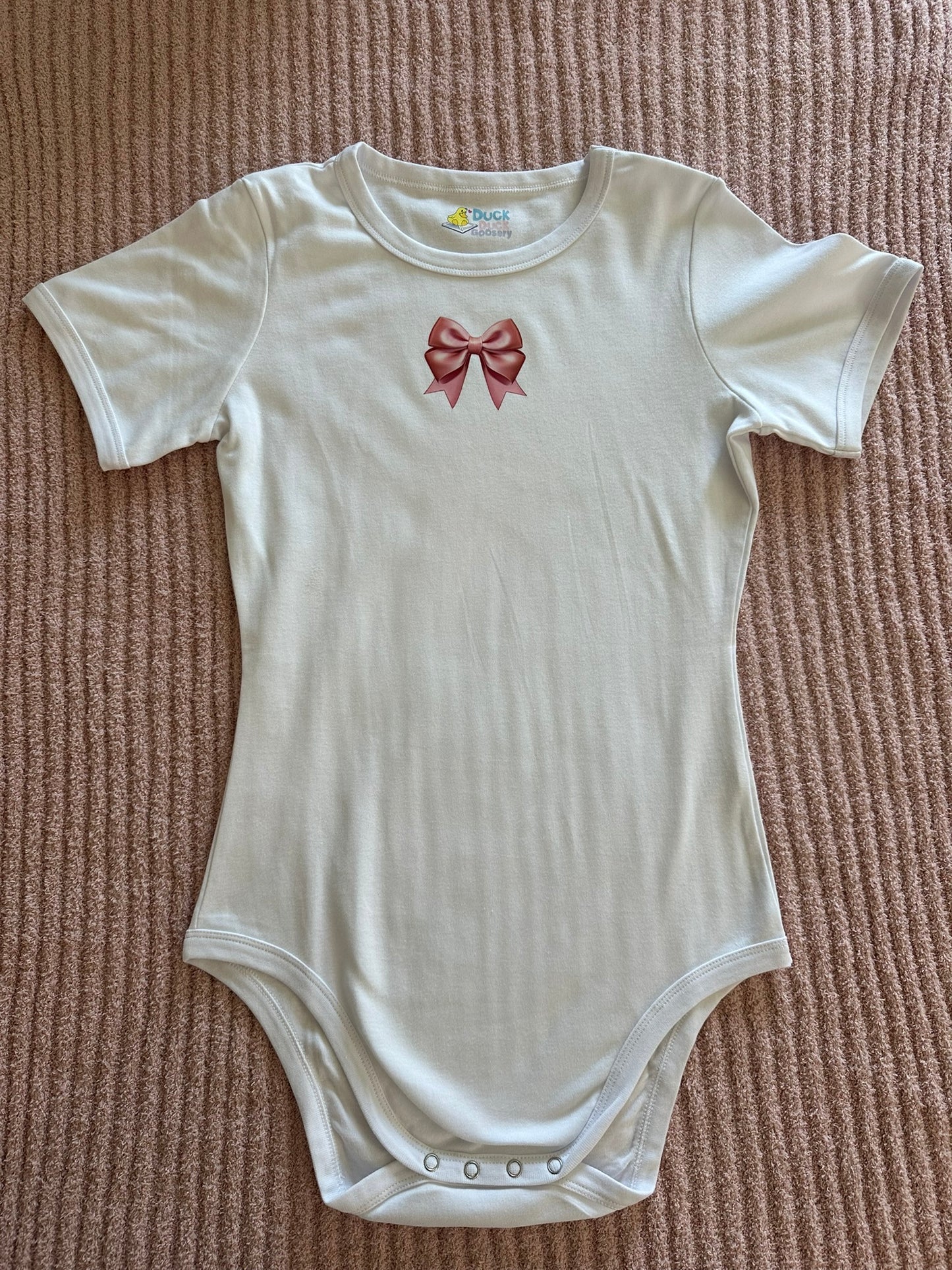 PINK BOW Plain White 100% Double Knit Cotton Adult Bodysuit!