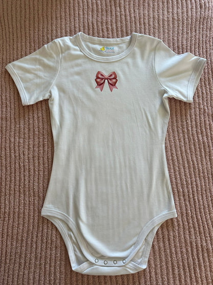 PINK BOW Plain White 100% Double Knit Cotton Adult Bodysuit!