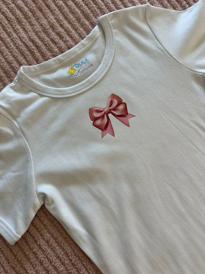 PINK BOW Plain White 100% Double Knit Cotton Adult Bodysuit!