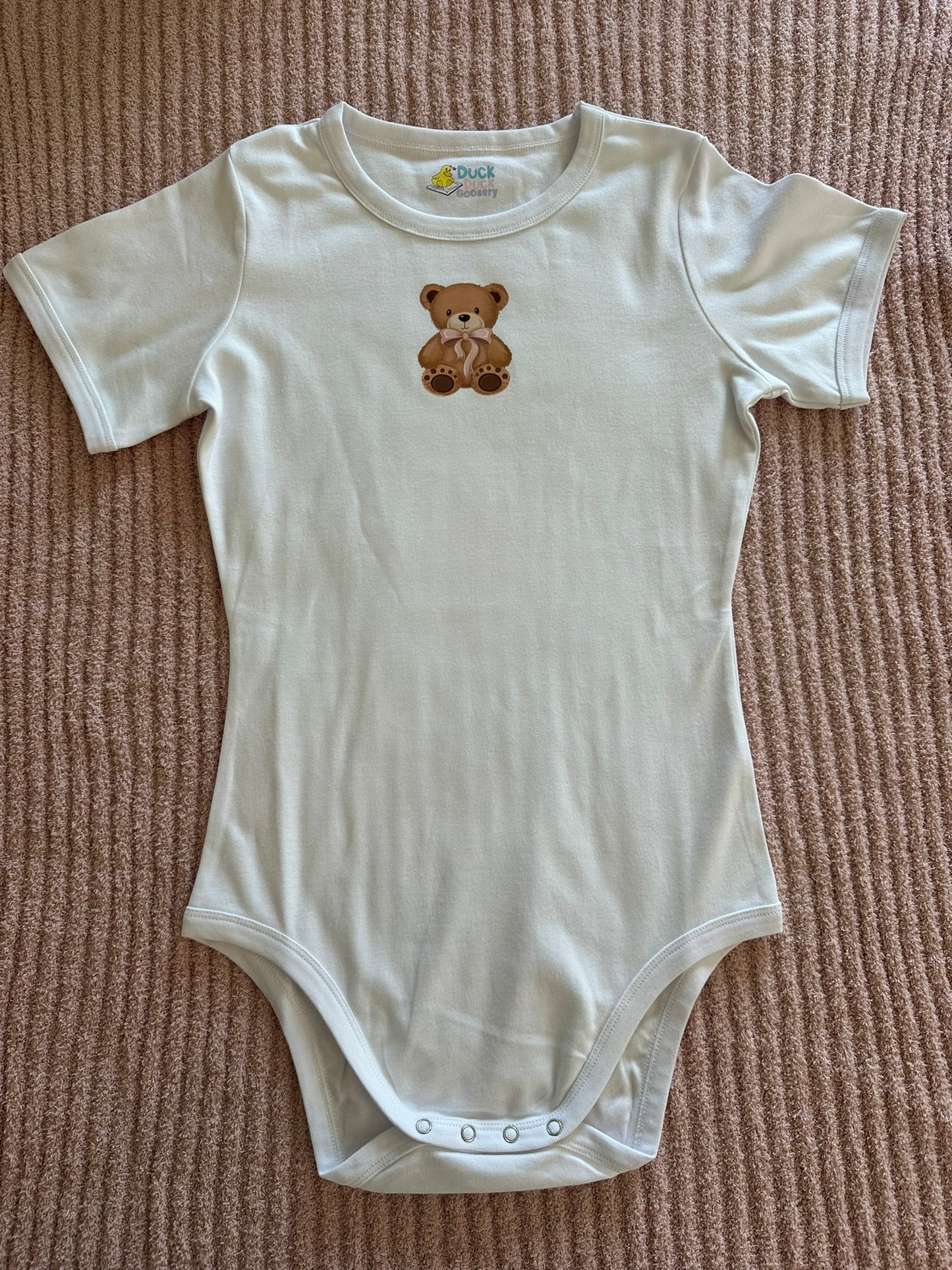 TEDDY BEAR Plain White 100% Double Knit Cotton Adult Bodysuit!