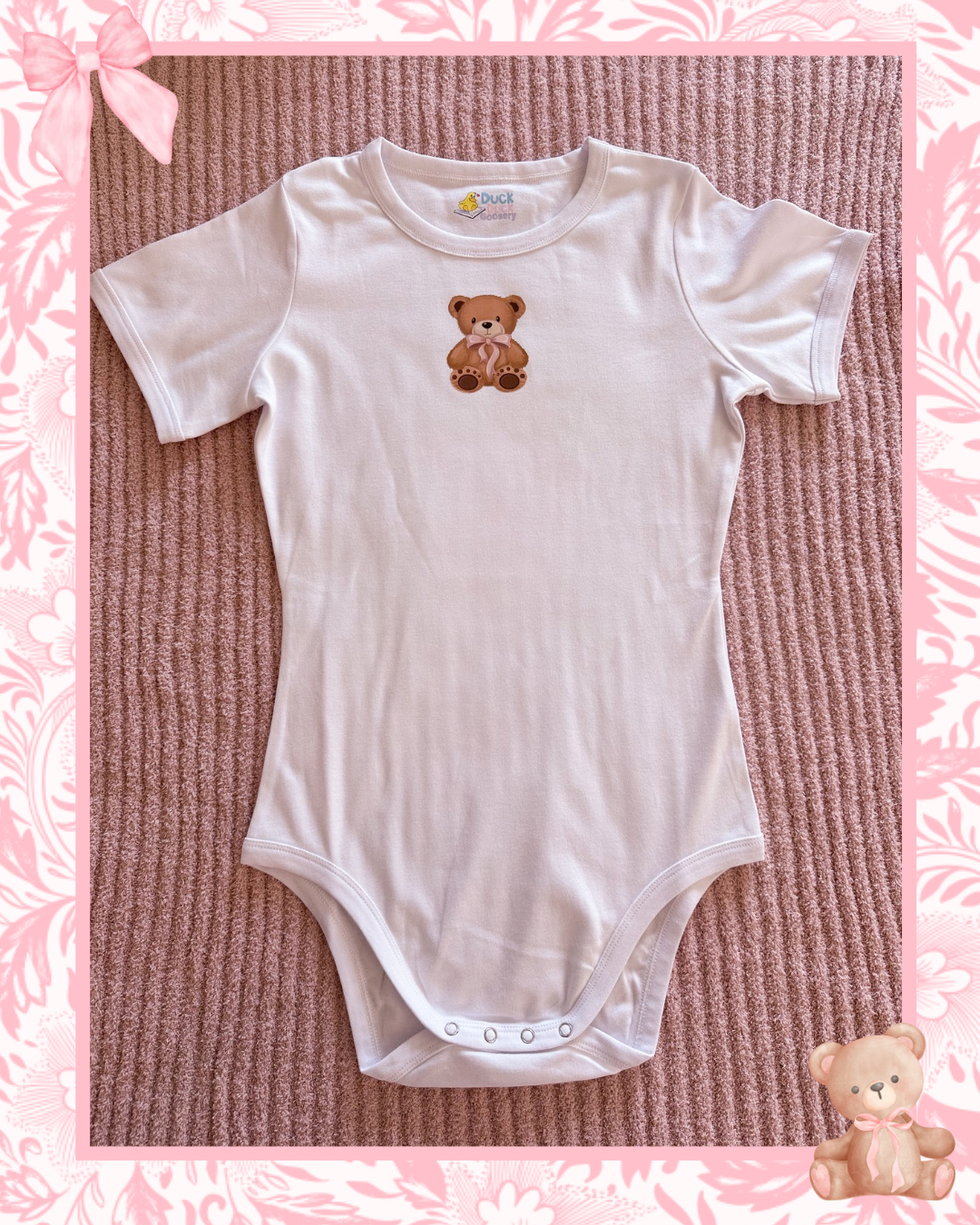 TEDDY BEAR Plain White 100% Double Knit Cotton Adult Bodysuit!